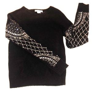 Embroidered sleeve sweater